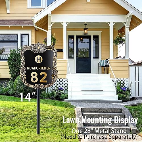 Vista 159 de Placa de dirección personalizada para vivienda con números fundidos de 12 pulgadas para exteriores, placa de identificación de dirección clásico-04