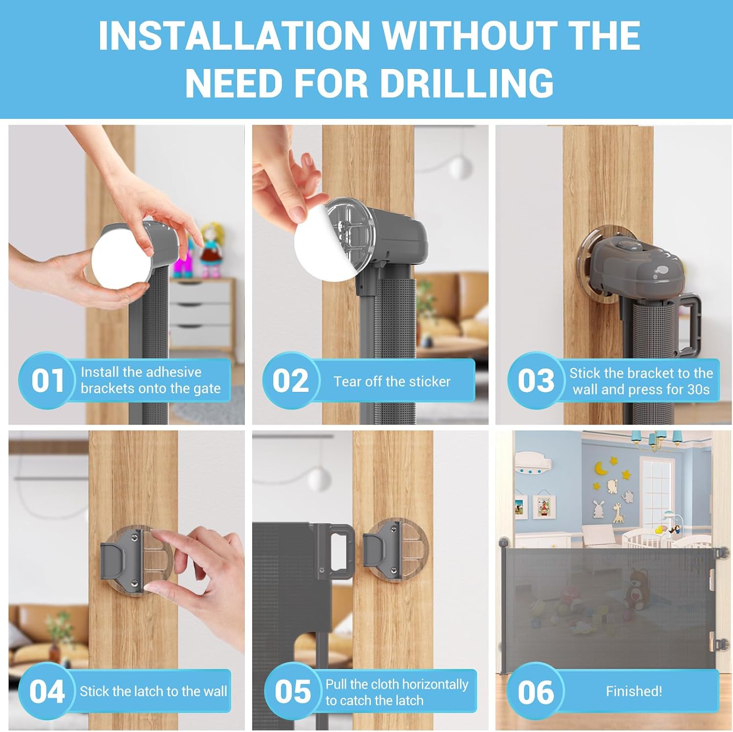 HAMOPY Auto-Lock Retractable Baby Gate Replacement Free-Punch Parts, Original Hardware Set (Including 2 x Latches + 2 x Brackets) Only Fit 55“&71” Auto-Lock Baby Gate(Grey)