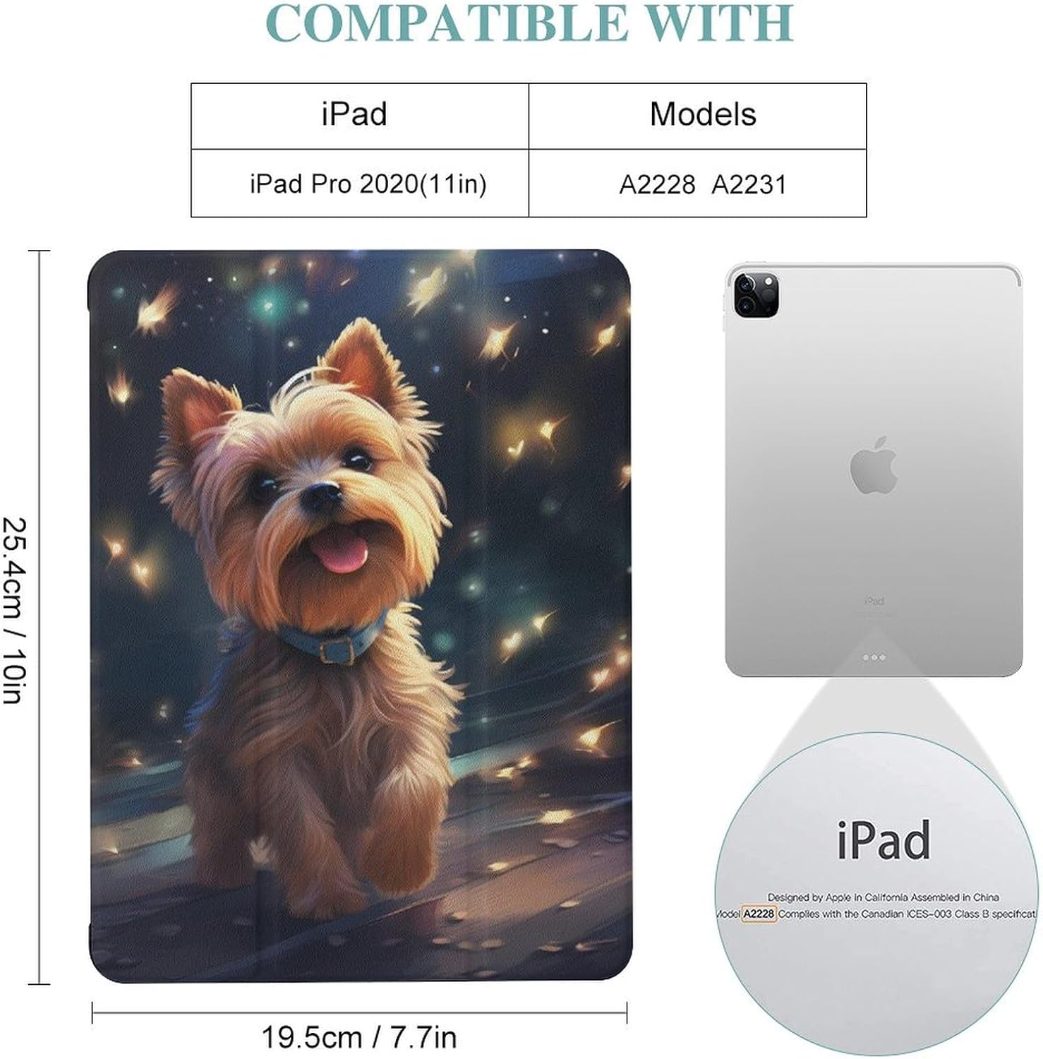Lovely Yorkie Dog Tablet Case Compatible with IPAD Pro 2020 （11in） Non-Slip Trifold Tablet Cover Case with Pencil Holder