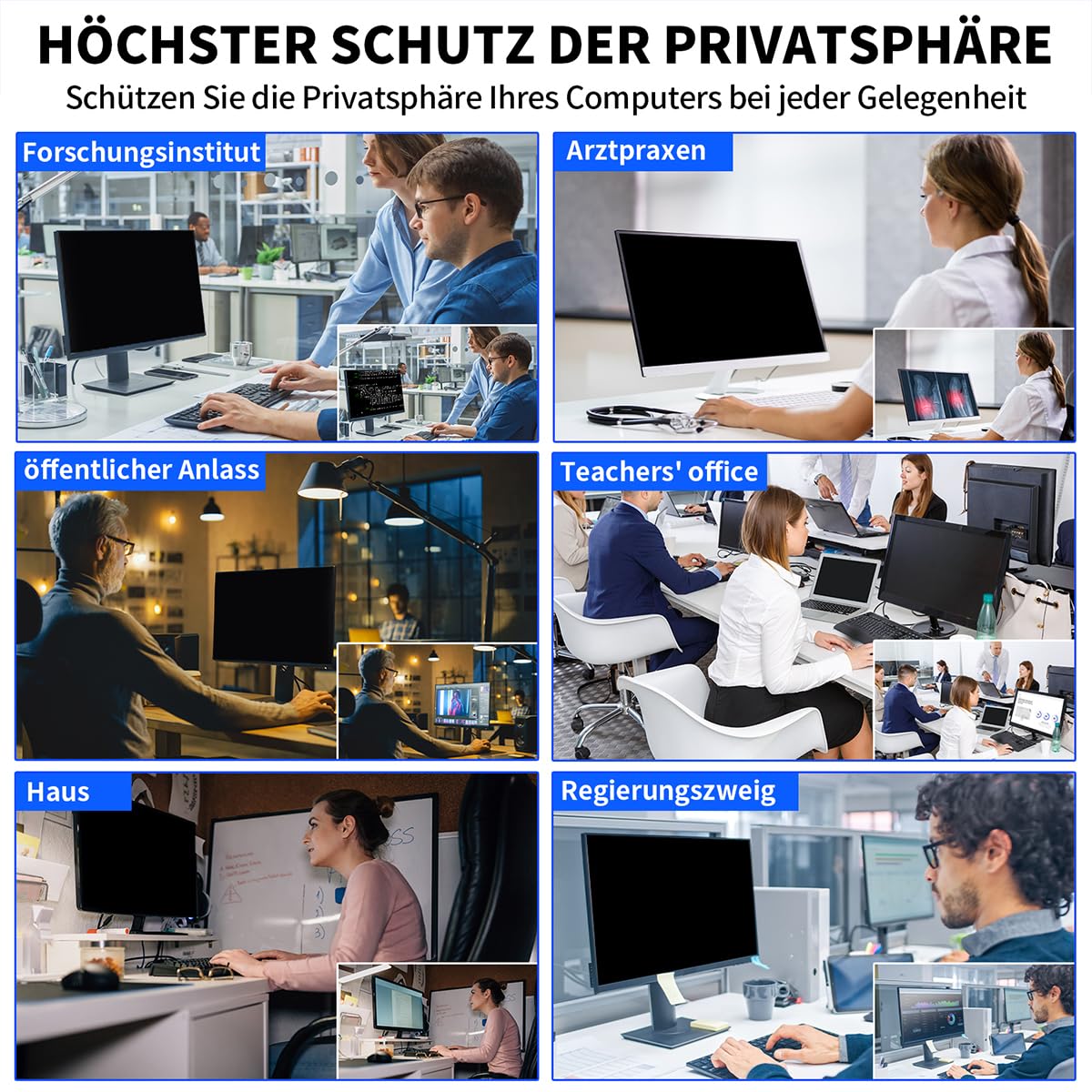 Blickschutzfolie für 24 Zoll 16:9 Monitor - Blaulichtfilter & Blendschutz, Abnehmbar Sichtschutzfolie,PC Blickschutzfilter für Büro