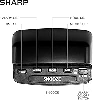 Vista 4 de Sharp Reloj despertador digital con controles de estilo de teclado, respaldo de batería, fácil de usar con operación simple, caja negra con pantalla