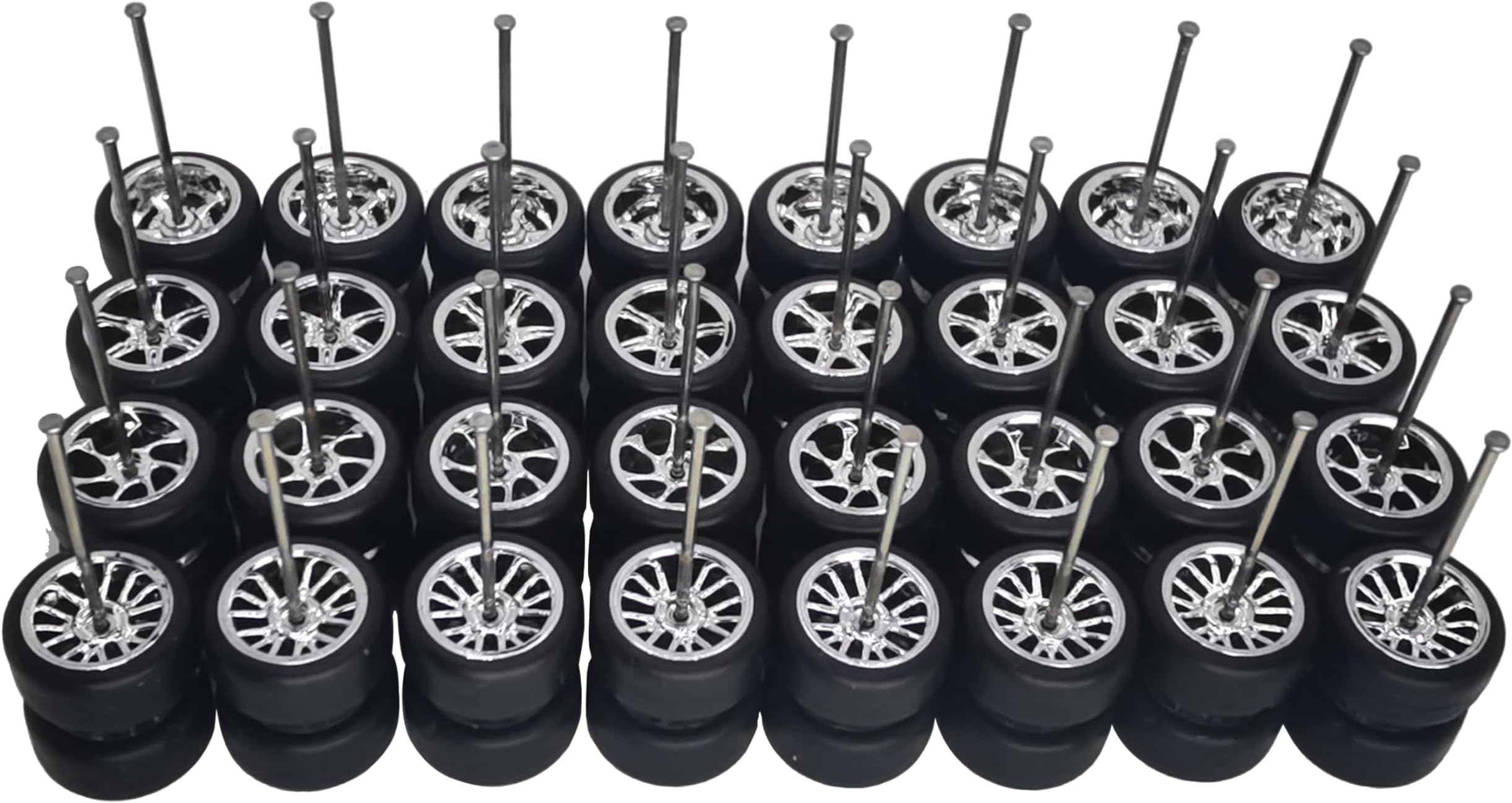 16 Set 1/64 Wheels and Tires Kit Simulation 1 64 Scale Wheels with Rubber Tires and Hub Suitable for Adding Collection Value to 1/64 Model Cars (Electroplated Silver)