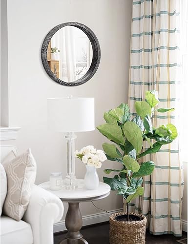 Miniatura 176 de JJUUYOU Espejo circular de pared redondo para baño, espejo de tocador marrón rústico, pequeño círculo decorativo para pared, marco de madera, espejo