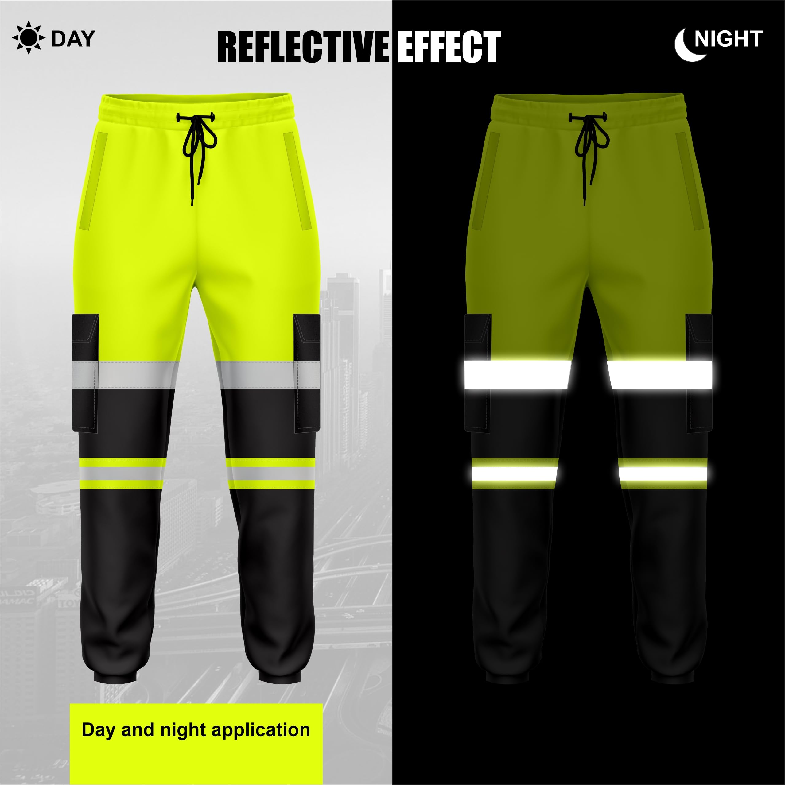 mymixtrendz Pantaloni da jogging da uomo ad alta visibilità, bicolore, con risvolto riflettente