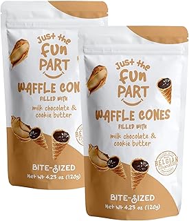 Just The Fun Part | Bite-Size Crispy Mini Waffle Cones | Filled With Premium Belgian Chocolate | Great For Snacks, Desserts, Grab & Go | Kosher | 4.23 Ounce (Pack of 2, Cookie Butter, Milk Chocolate)