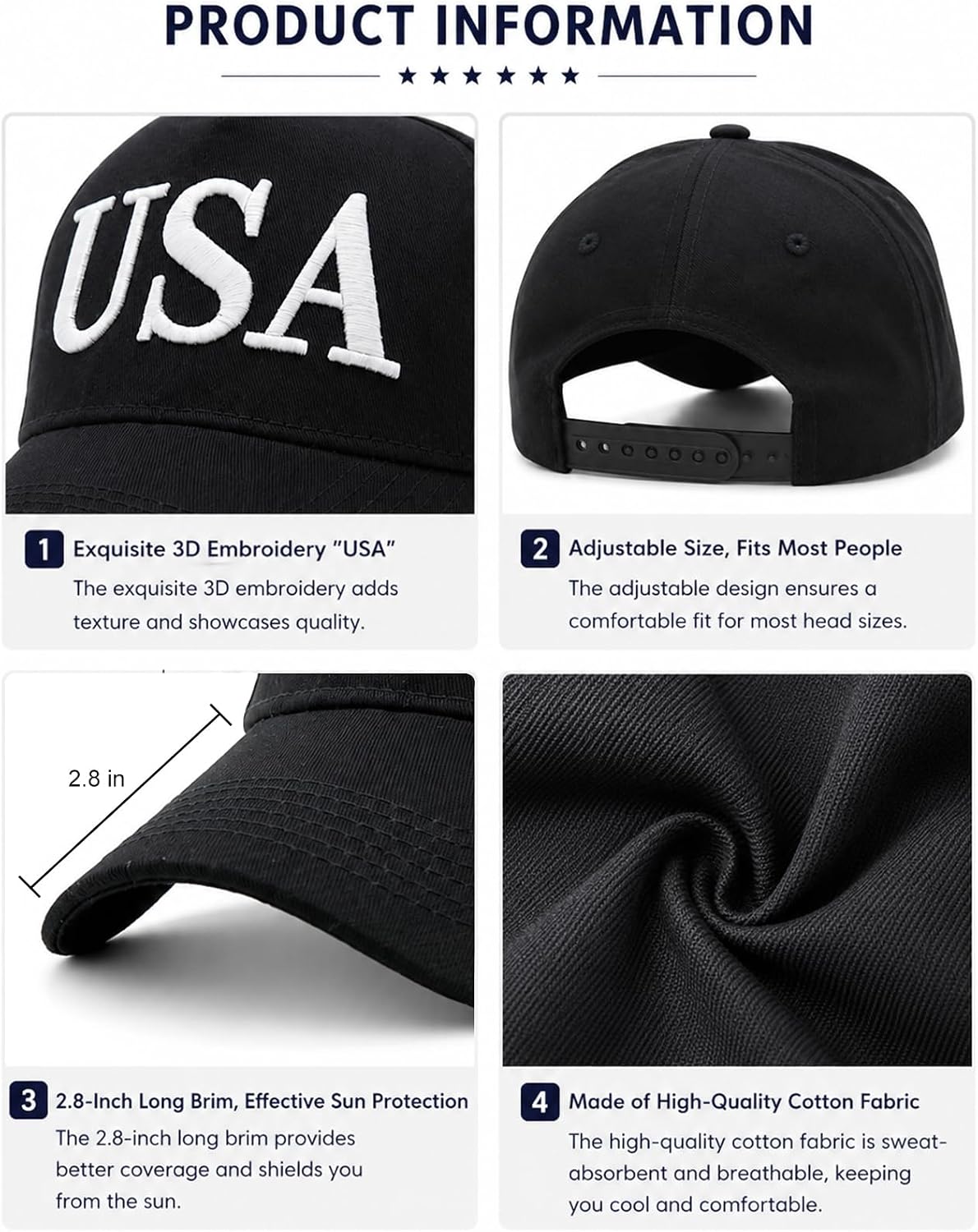 USA Hats for Men Women, American Flag Patriotic Baseball Cap