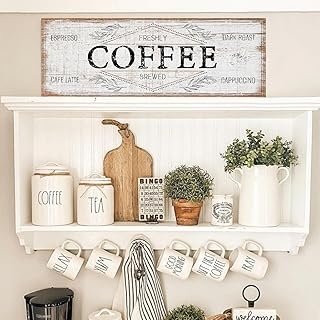 Retro Coffee Bar Sign Freshly Brewed Espresso Cafe Latte Dark Roast Cappuccino Canvas Sign for Bar Decor Farmhouse Wood Grain Cafe Pub Station Decor Vintage Home Office Coffee Wall Plaques 6x17