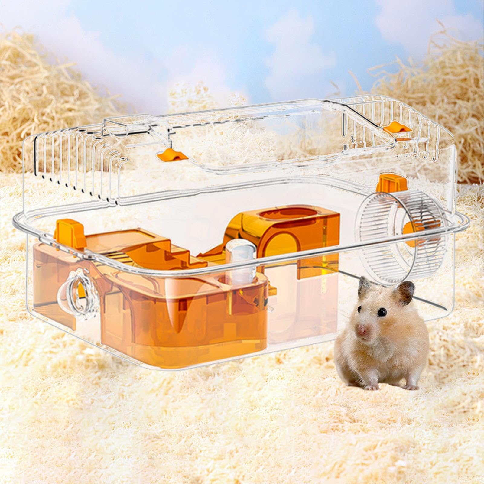 Casa per Criceti Con Bottiglia d'Acqua e Giocattoli Trasparenti | Box per Lettiera e Habitat per Topi per Piccoli Animali Domestici come Criceti Nani, Topi Siriani e Coniglietti, per Casa, ,