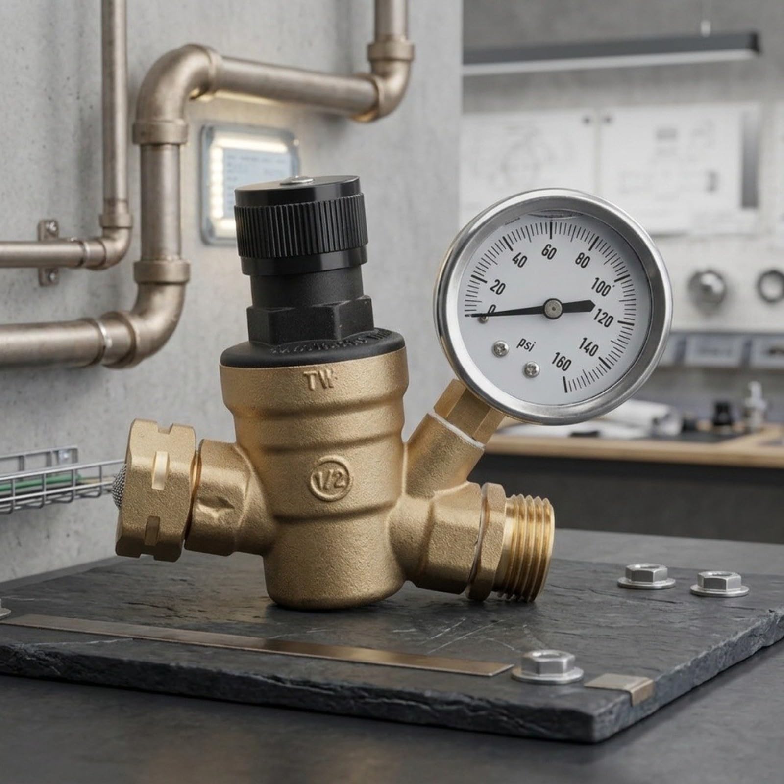 Réducteur de pression d'eau réglable 3/4" GHT avec manomètre pour camping-car et camping, vanne de limitation de pression en laiton