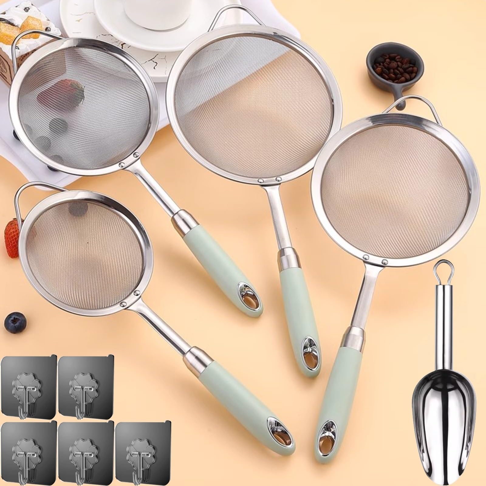 Colador de acero inoxidable, colador de 4 piezas y colador de malla fina para el hogar para colar o drenar