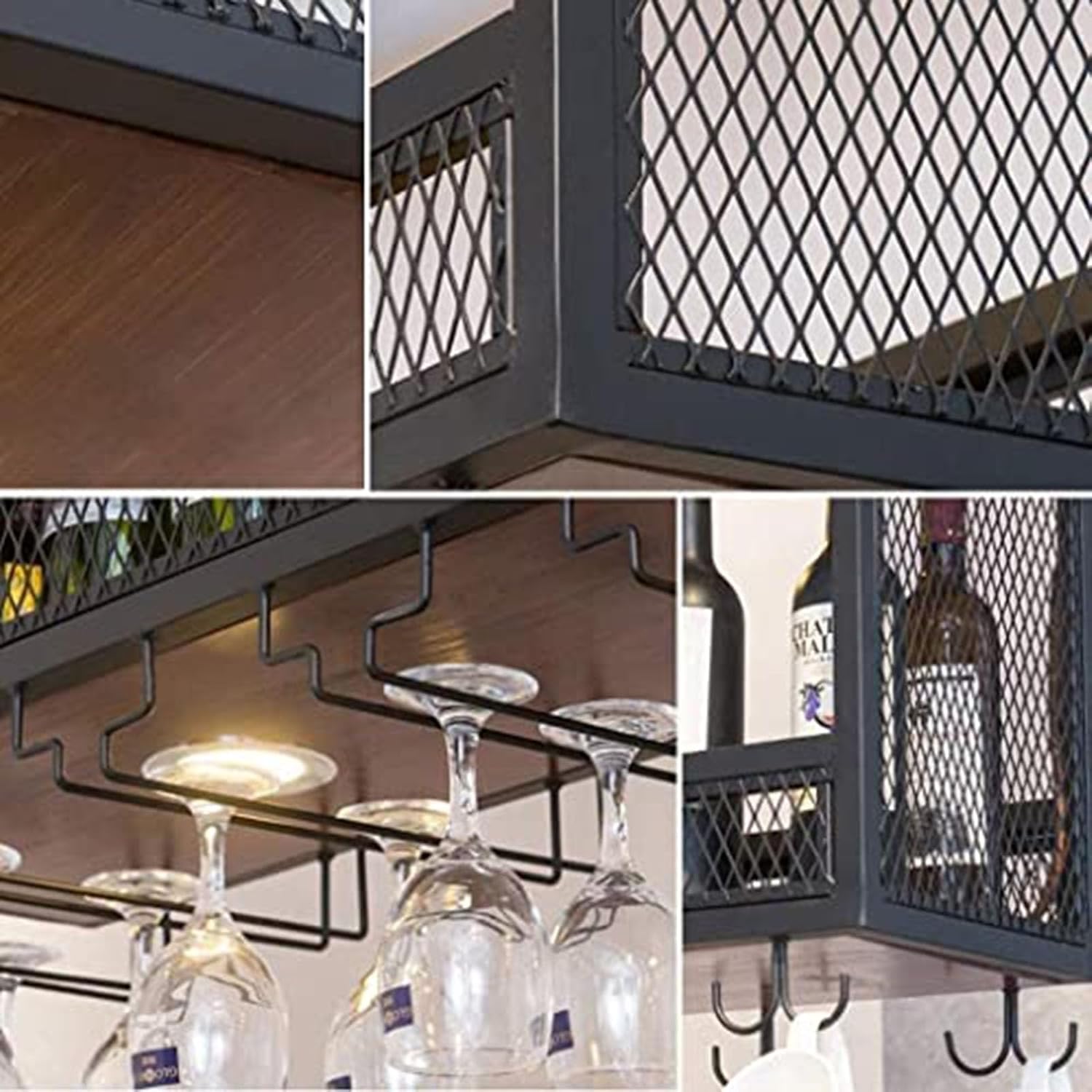 Ceiling Wine Rack Display Stand - Hanging Wine Glass Holder, Metal Ceiling Hanging Flower Stand, Wall-Mounted Floating Rack/Plant Shelf/Shelves For Decor/Shelves(60x30x80cm)