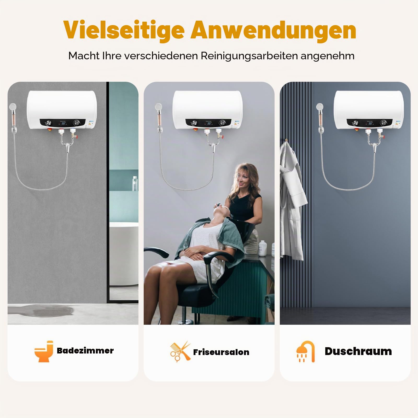 50 Liter Elektro Warmwasserspeicher 2000W Heizleistung Boiler Warmwasserboiler Speicher Leckage-Schutz, Upgraded Horizontal Wandhänge 25-75°C Wasserboiler [Energieklasse B]