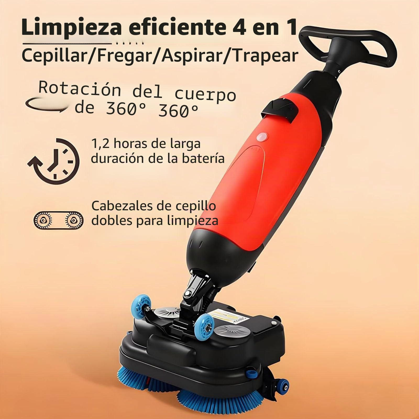 Máquina Limpiadora y Pulidora Eléctrica Profesional - Fregadora de Suelos 3 en 1 con Doble Cepillo Rotativo 360°,Inalámbrica, Ancho 43 cm (16.9"),para Hoteles,Supermercados y Suelos de Terrazo