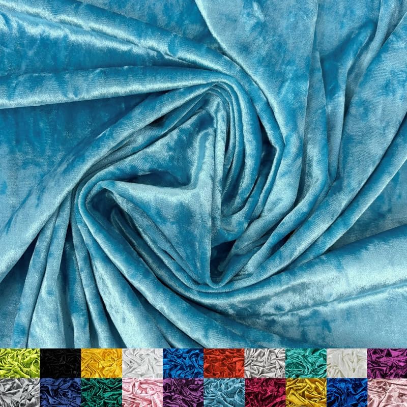 Ice Fabrics Stretch Crushed Velvet Fabric by The Yard - 60/62" Wide Soft Velvety Fabric for Sewing Apparel, Upholstery, Curtains & Decor - 250 GSM - 20% Vertical Stretch - Aqua - 50 Yards Roll