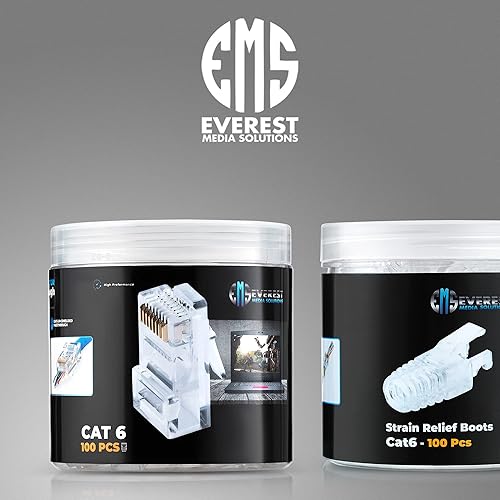 Miniatura 9 de Everest Media Solutions Conectores de paso RJ45 Cat6 y botas de alivio de tensión  Paquete de 100100  EZ para engarzar enchufe modular para cable de
