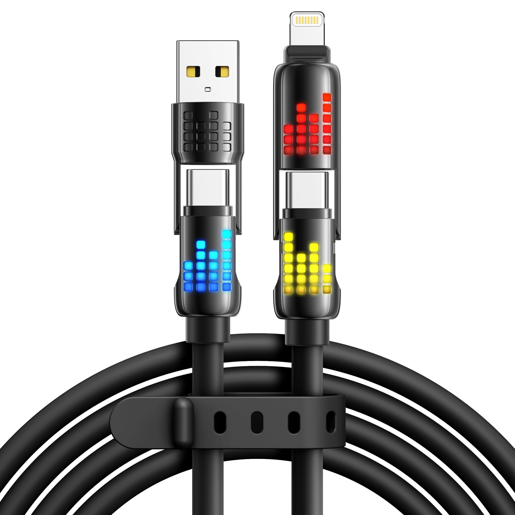 RAVIAD Multi USB Kabel 4 in 1 Universal Ladekabel [1.2M] 240W USB Schnellladekabel mit RGB LED Licht USBC/USBA auf Lightning, USBC/USBA auf USB C für iPhone 17/16/15/14, Galaxy 24/23, Laptop - Schwarz