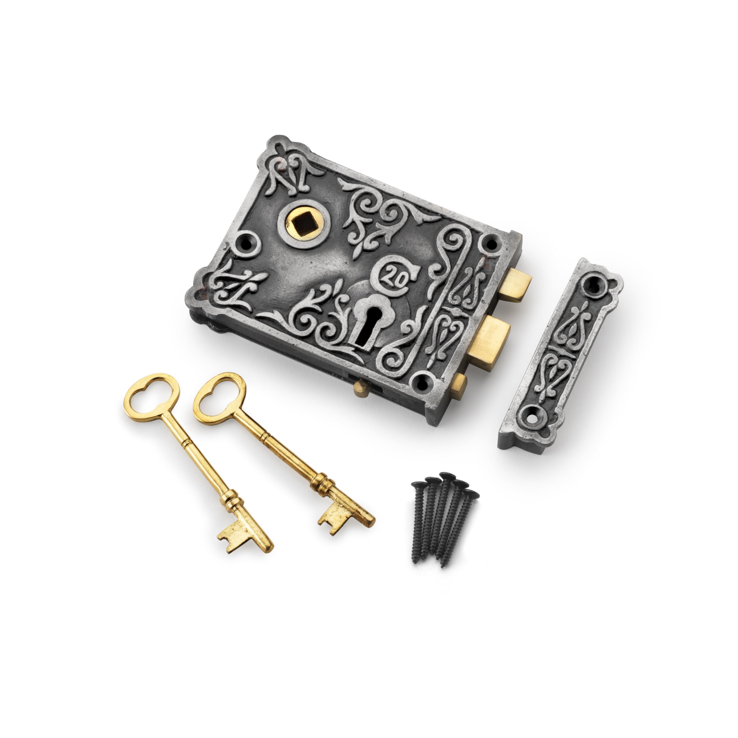 A.b Hardware Floral Design Antique Wrought Iron & Solid Brass Rim Door Knob Lock Set
