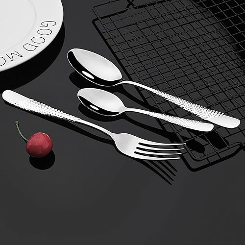 Miniatura 4 de JASHII Juego de cubiertos plateados de 24 piezas, utensilios de acero inoxidable 304, juego de vajilla para 6, moderno juego de cubiertos pulido con