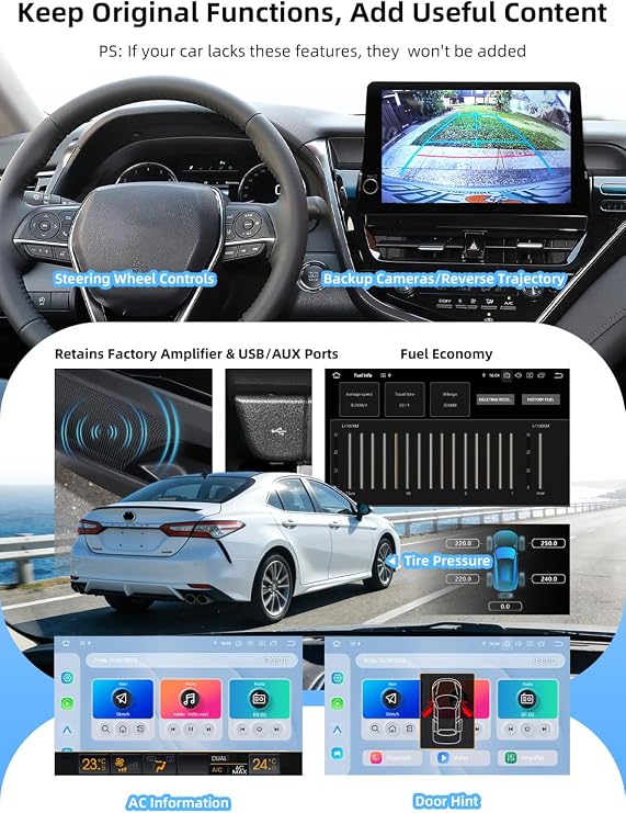 Dasaita 8GB+256GB Car Radio for 2021 2022 2023 Toyota Camry | 11.6 QLED Android 13 Head Unit, Wireless CarPlay Android Auto, Plug & Play GPS Navigation Car Stereo, Knob & Voice Control