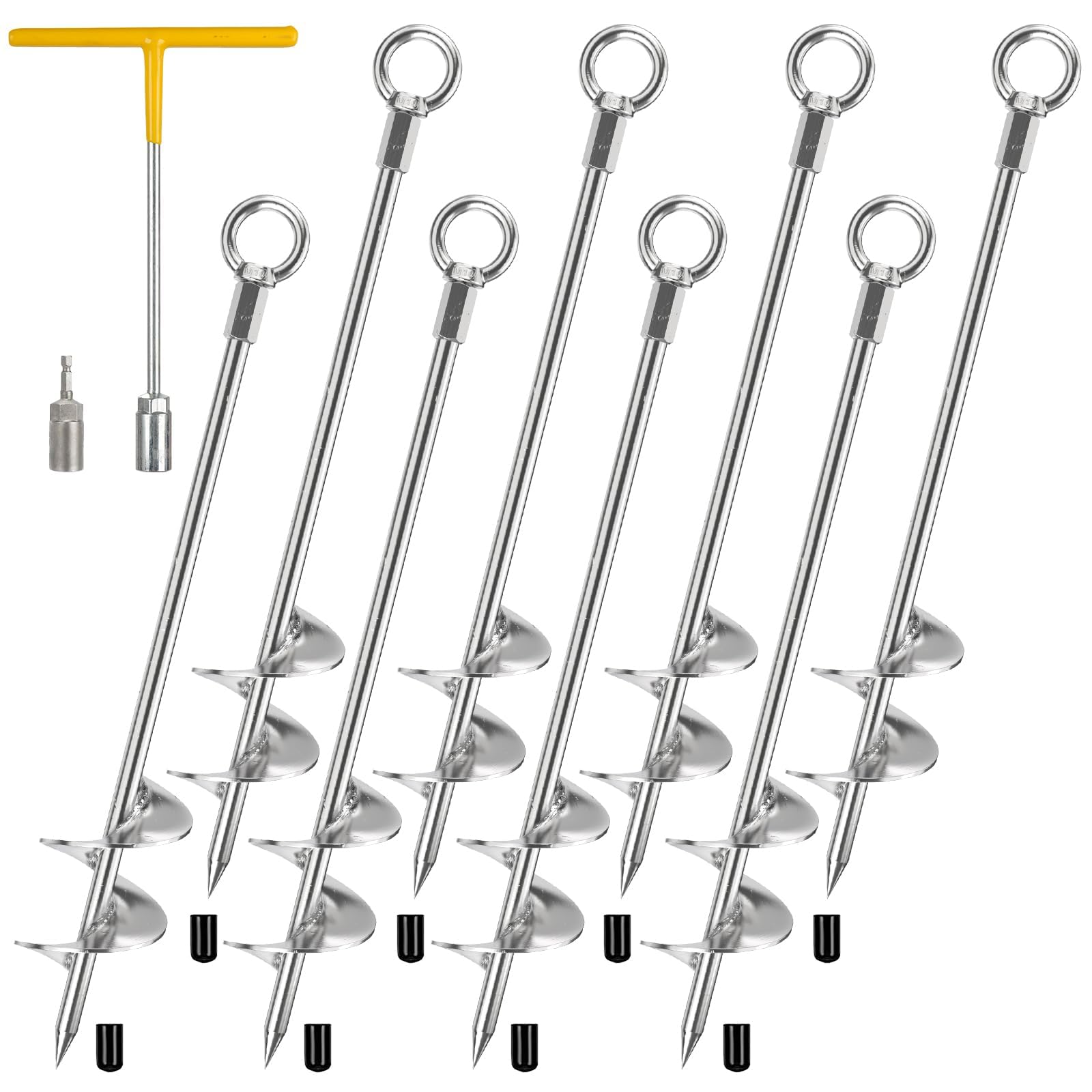 Set di ancoraggi da 76,2 cm a vite, completamente saldati, resistenti, kit di ancoraggio a terra, picchetti per trampolino, ancoraggi a coclea per capannoni, trampolini, case mobili, tende, uragani