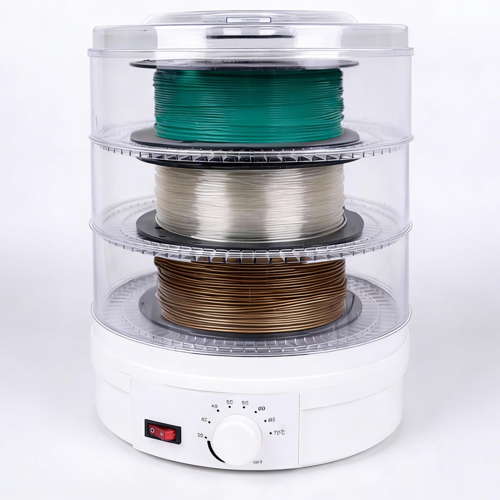 Filament Trockner Box, Einstellbare Temperatur 35°C-70°C, 360° Heißluftheizung, Leise Trocknung, 3-Rollen-Kapazität für Zuhause und kleine Studios