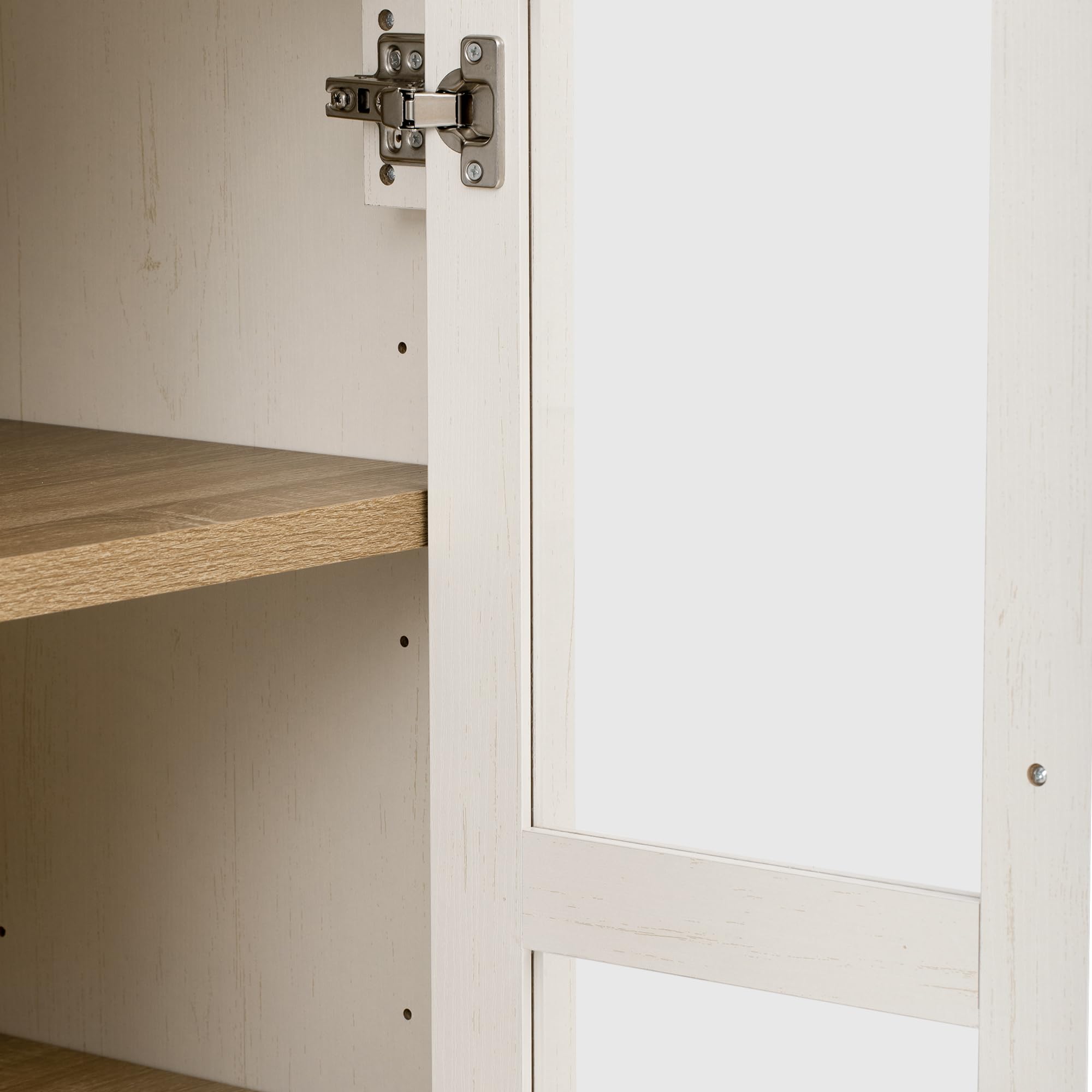 Armadietto da cucina con ante in vetro e cassetti, design ad arco, per soggiorno e sala da pranzo, 76,2 x 40,1 x 180 cm, bianco