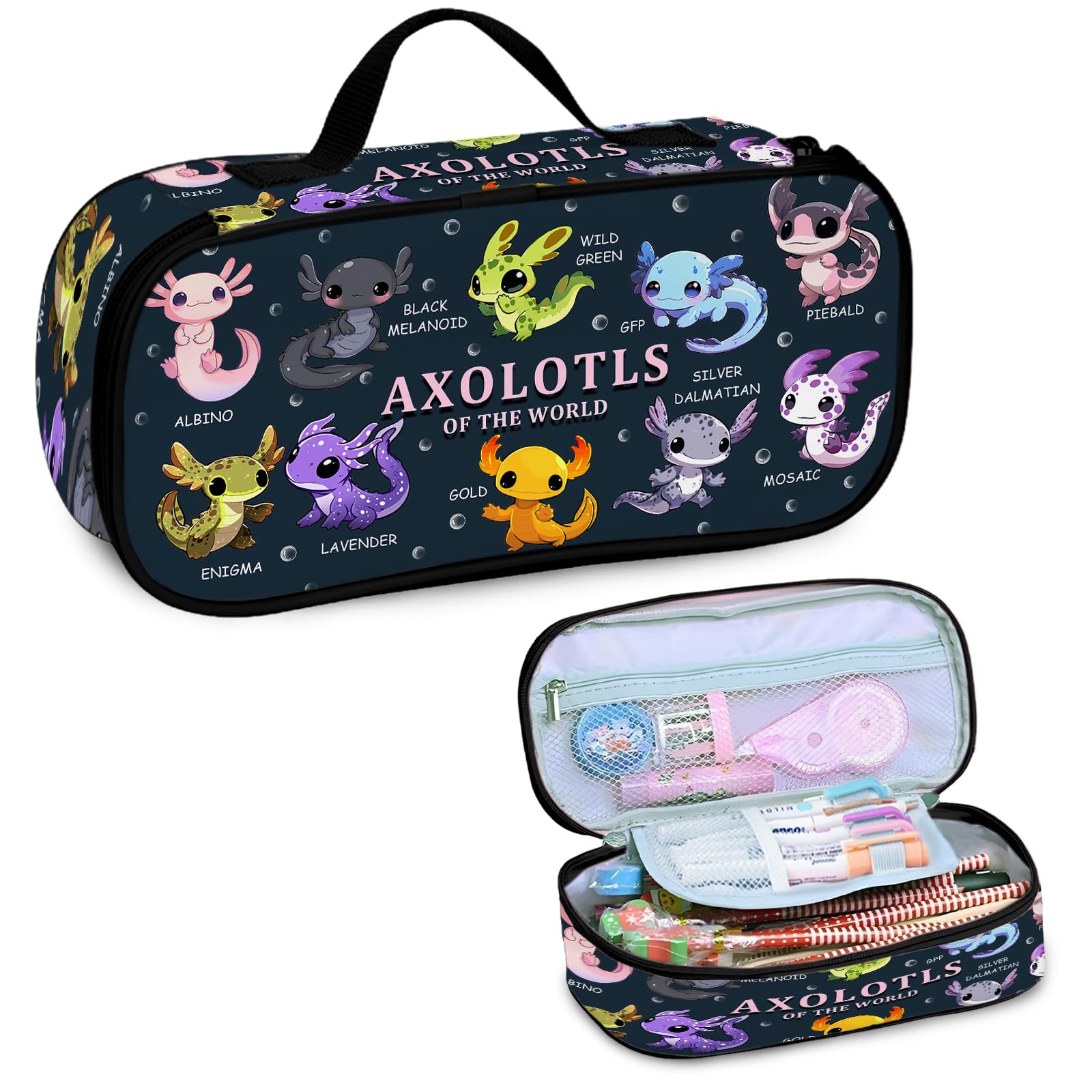 RHONGE Axolotl Pencil Case, Pencil Case For Boys Kids, Salamander Pen Box For School, Large Capacity School Supplies, Desk Organizer Office Business,
