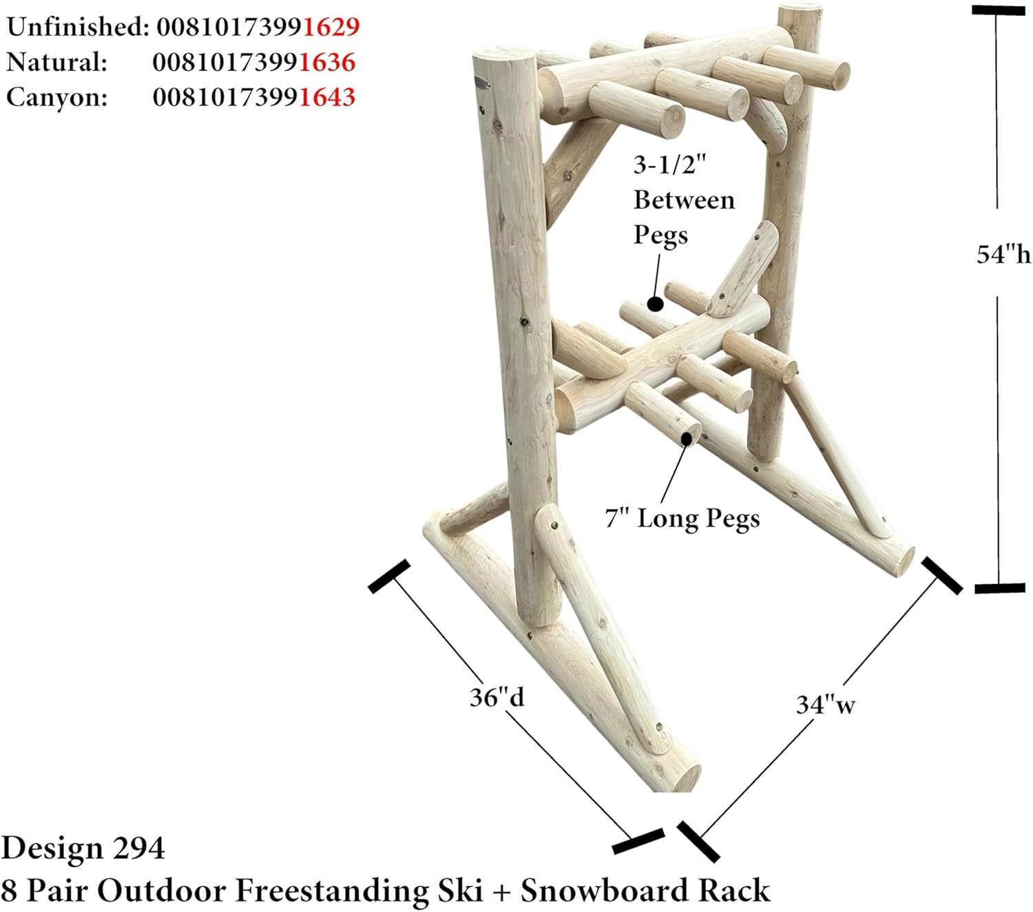 8-Place Freestanding Log Ski Rack Holder, Indoor & Outdoor Snowboard Racks, Standing Storage, Durable Snowboard Rack Garage Storage Organizer-Canyon Brown + 15" Anchor Kit