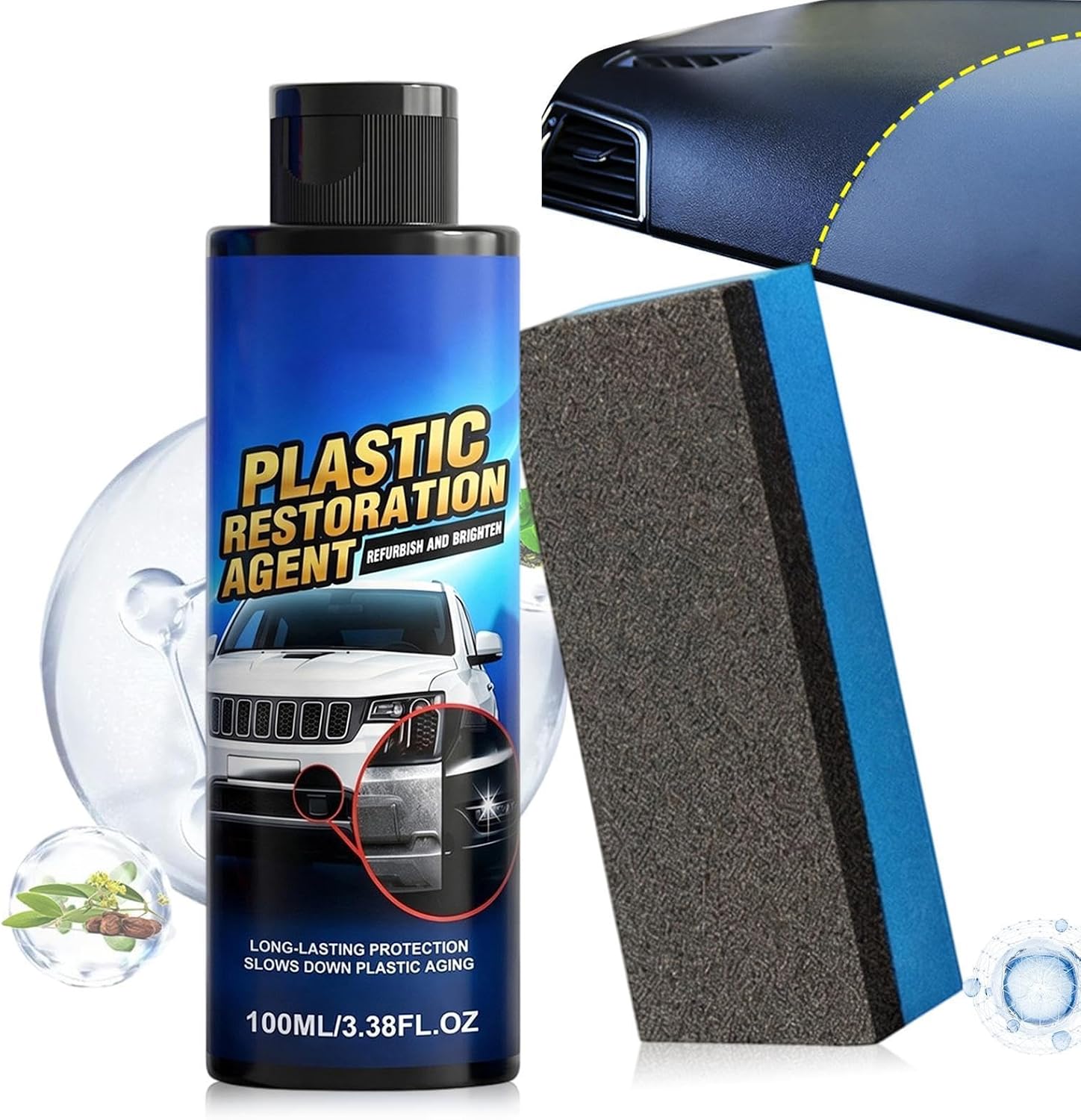 Trim Restorer for Cars - 100ml Scratch Removal Agent | with Sponge Car Interior Restorer | for Vehicle Detailing Steering Wheel Dashboard Interior Exterior Shine