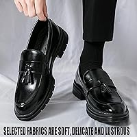 QOOEL Men's Tassel Platform Loafers - Comfortable Slip-On Round Toe Lug Sole Non-Slip Shoes for Business Casual Office Wear