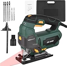 Domary Serra tico-tico 6,5 A 3000 SPM Serra tico-tico com laser 6 velocidades variáveis 6 lâminas ±45° corte biselado 4 configurações orbitais Motor de cobre puro com estojo de transporte