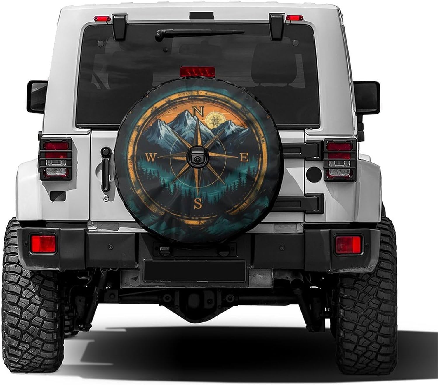 Dujiea Compass Mountains Spare Tire Cover with Backup Camera Hole, Universal Wheel Tire Cover Tire Protectors for Trailer RV Van SUV Truck Camper and Many Vehicle 17inch