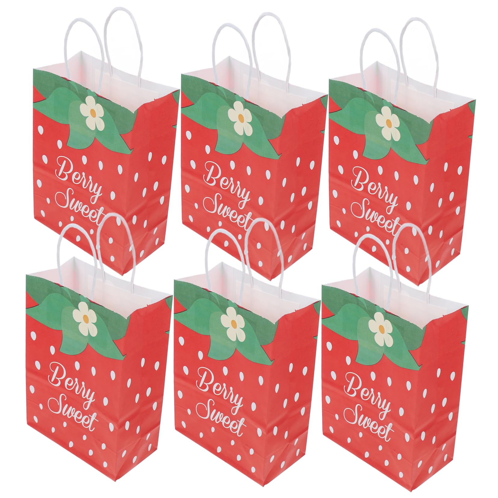 SHINEOFI 4 Sätze Teiliges Erdbeer Papiertüten Mit Griffen Stabile Geschenktüten Für Snacks Süßigkeiten Und Kleine Geschenke Vielseitige Partytüten Für Kindergeburtstag Und 12 Stück * 4