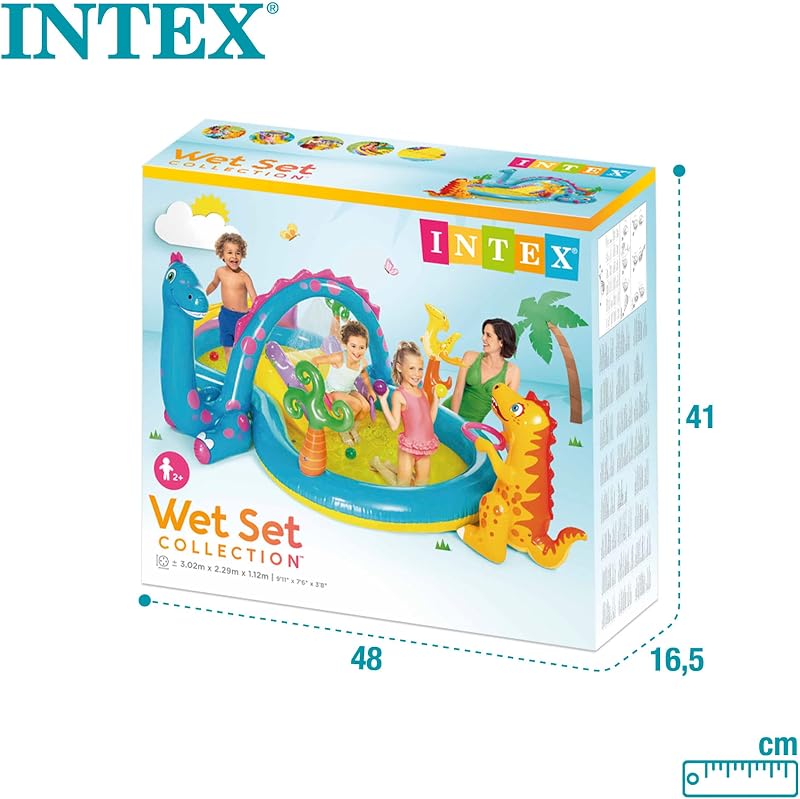 Intex 57135NP Dinoszaurusz Pancsoló Központ - Gyerekmedence Mozgatható Vízpermetező Ívvel, Nyári Kültéri Játék 3+ Éveseknek, Többszínű