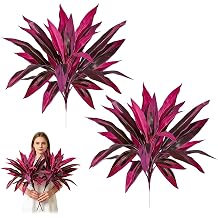 2pcs Artificial Boston Fern & Dragon's Blood Tree, Red/Pink