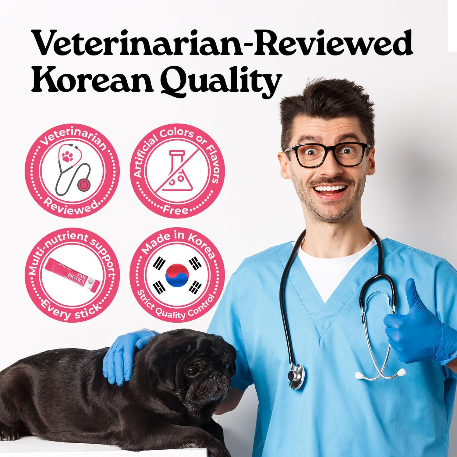 Pawbiotics Skin & Coat Probiotic Sticks for Dogs & Cats, 7-Strain Probiotic with KT-11, Collagen & Hyaluronic Acid, Skin Coat Gut & Immune Support, Blueberry Flavor, 30 Sticks (2.1 oz), Made in Korea