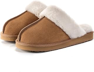 OOW Women's Fuzzy Slippers Cozy Faux Fur Memory Foam House Shoes Warm Indoor Outdoor Winter Slippers