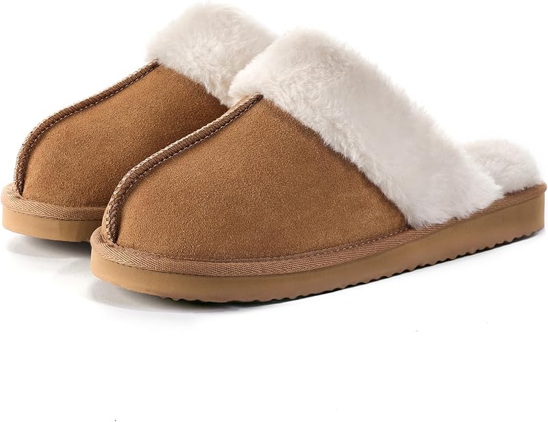 Fuzzy Slippers for Women Cozy Faux Fur House Shoes Memory Foam Slippers