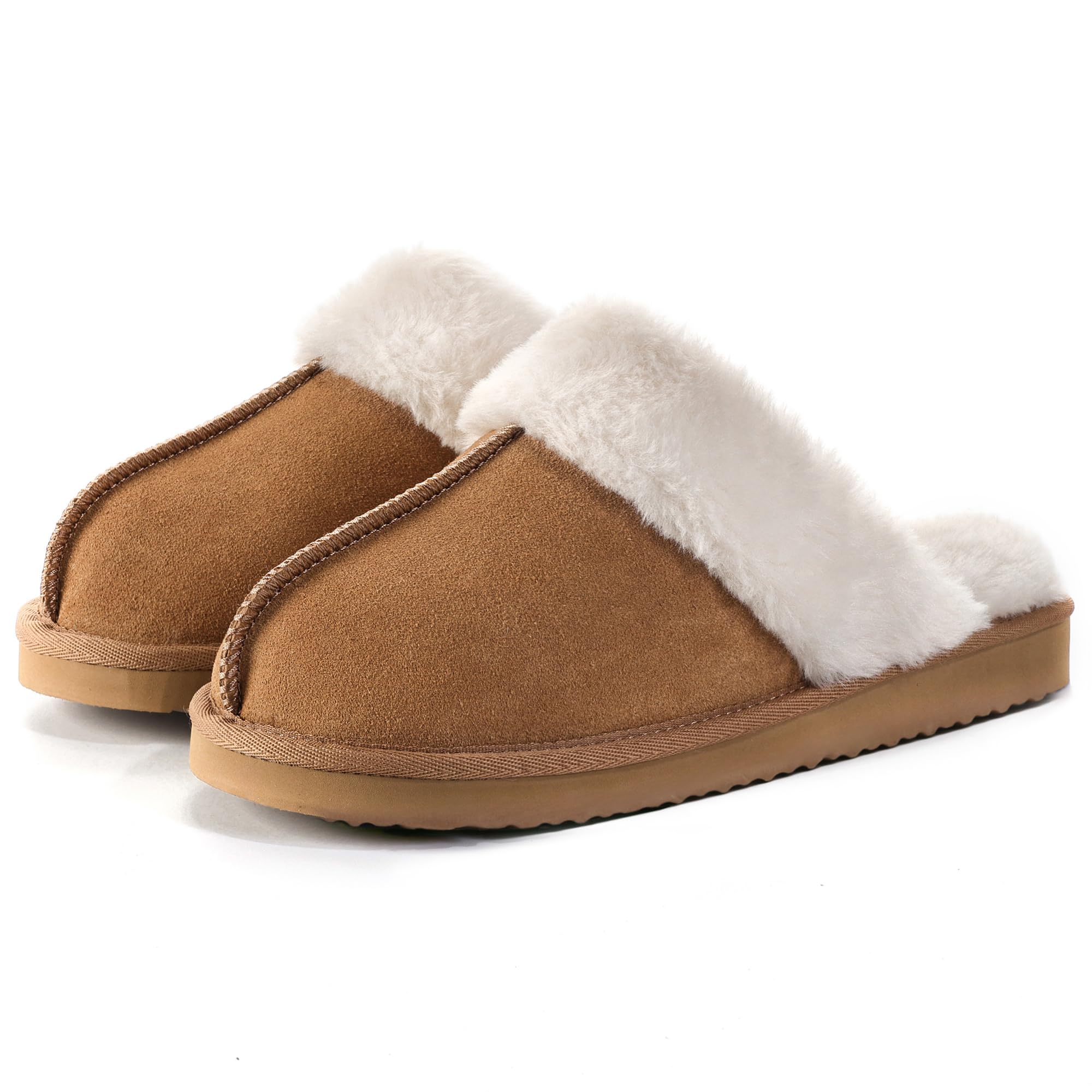 OOW Fuzzy Slippers for Women Cozy Faux Fur House Shoes Winter Warm Memory Foam Slippers for Indoor and Outdoor