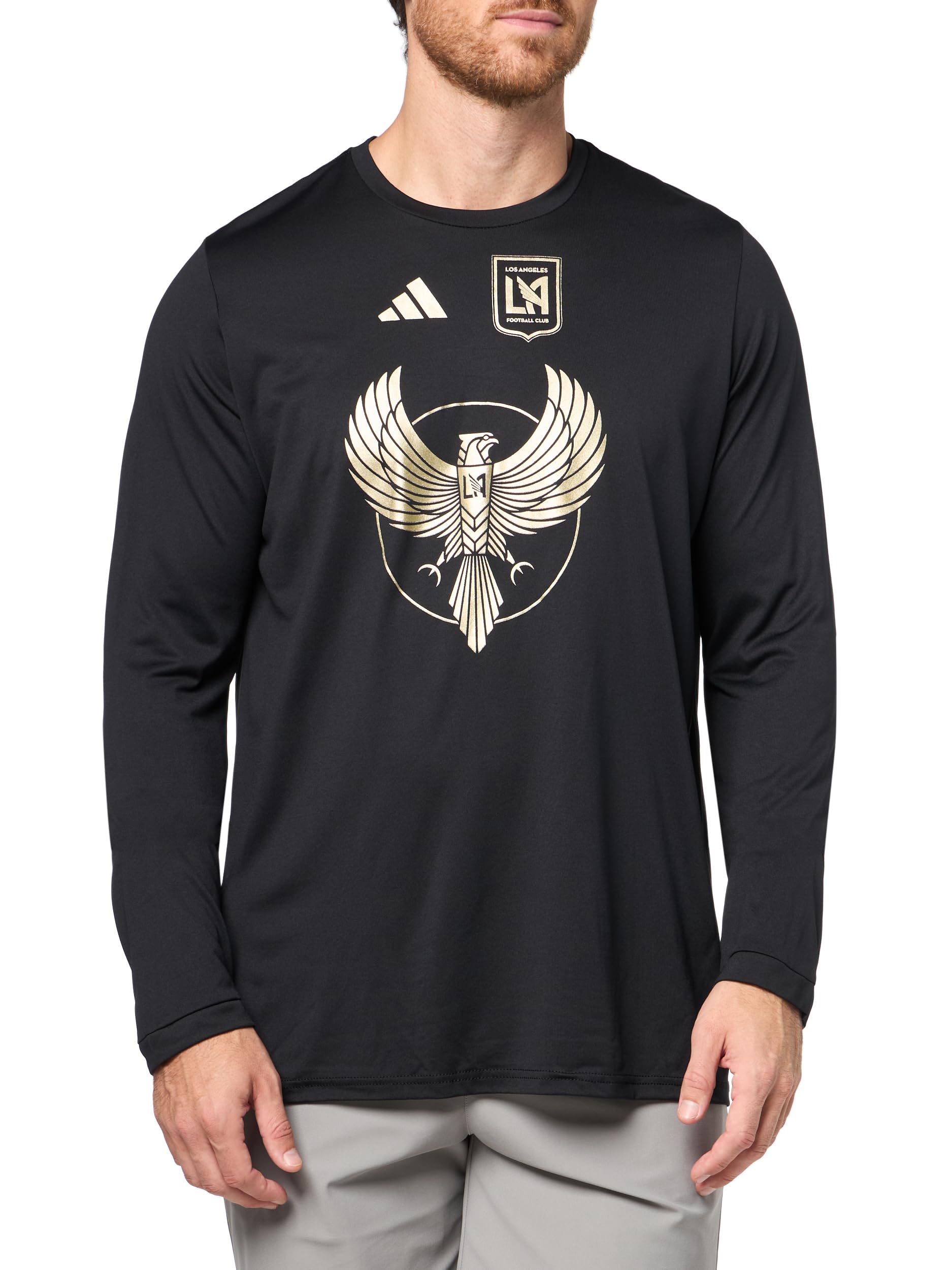 adidas Mens Los Angeles Fc Pre-Game Long Sleeve T-Shirt, Black/Los Angeles Fc, Large