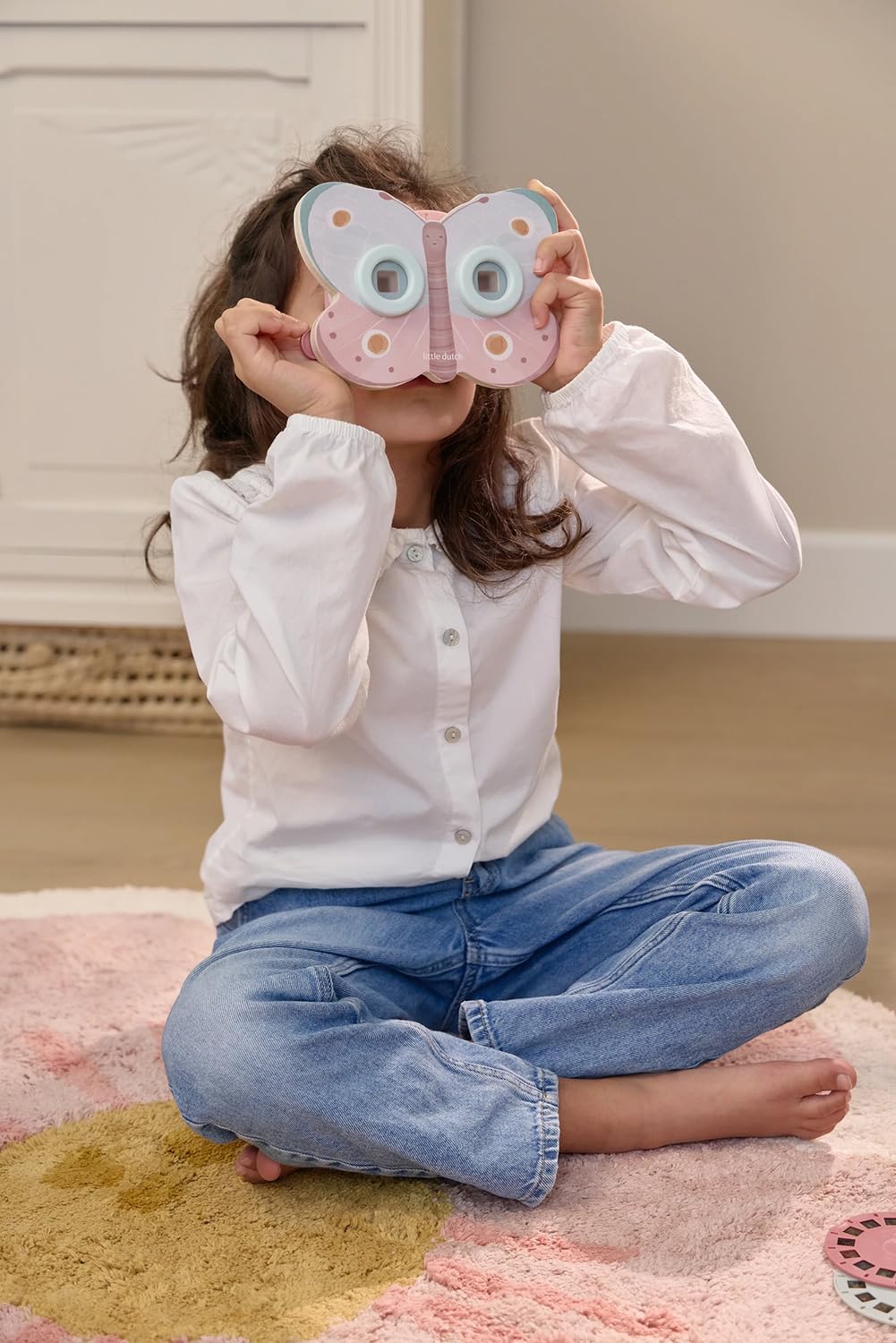 Little Dutch Dia View Finder Conteur d'histoires en bois pour filles à partir de 3 ans Motif papillon