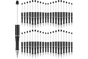 Crtiin Beadable Pen, 50 Pcs Black Bulk Bead Pen for DIY Making Gift Office Supplies