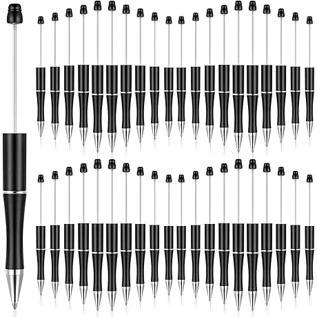 Crtiin Beadable Pen, 50 Pcs Black Bulk Bead Pen for DIY Making Gift Office Supplies