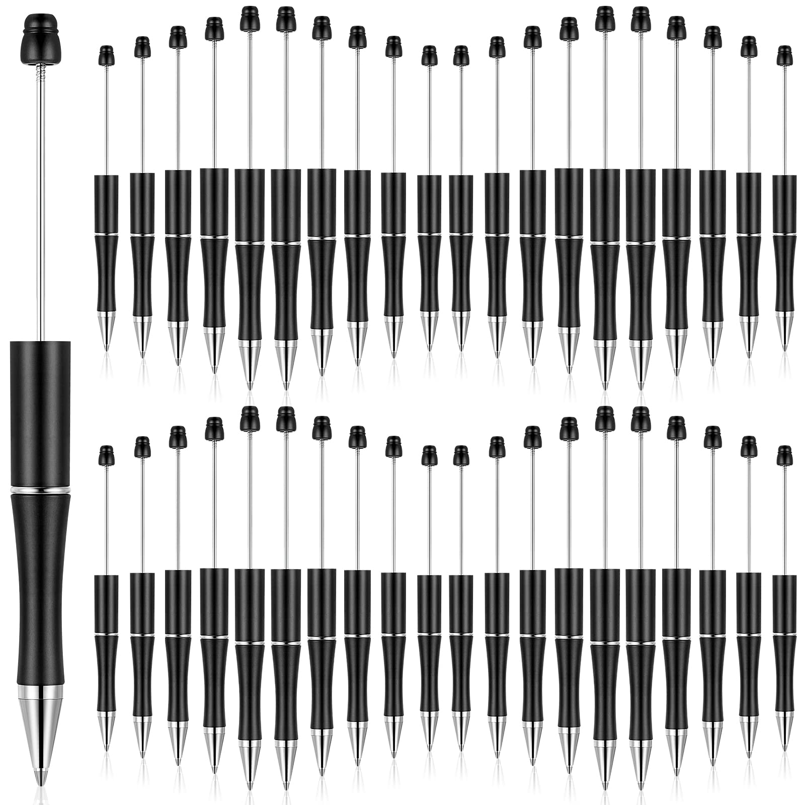 Crtiin 100 Pieces DIY Beadable Pen Bulk Kit 50 Bead Ballpoint Shaft Black Ink Beaded Pens with 50 Refills, School Supplies, Office Accessories,