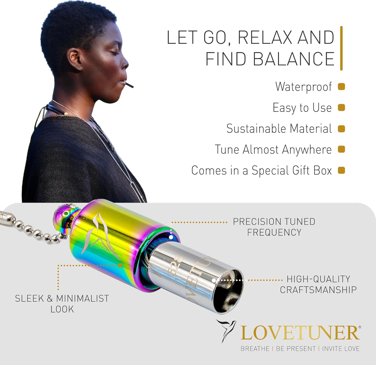 LOVETUNER 528Hz Breathing Necklace for Stress Relief, Mindfulness & Meditation | Sound Healing Whistle for Anxiety, Focus, Calm & Relaxation | Emotional Wellness, Inner Peace & Balance Necklace