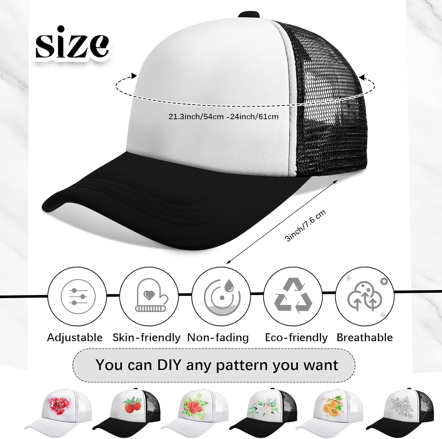 Vabean 24 Pack Sublimation Blank Cap Trucker Mesh Cap Unisex Plain Blank Baseball Hat for DIY Embroidery Sublimation Printing - Image 2