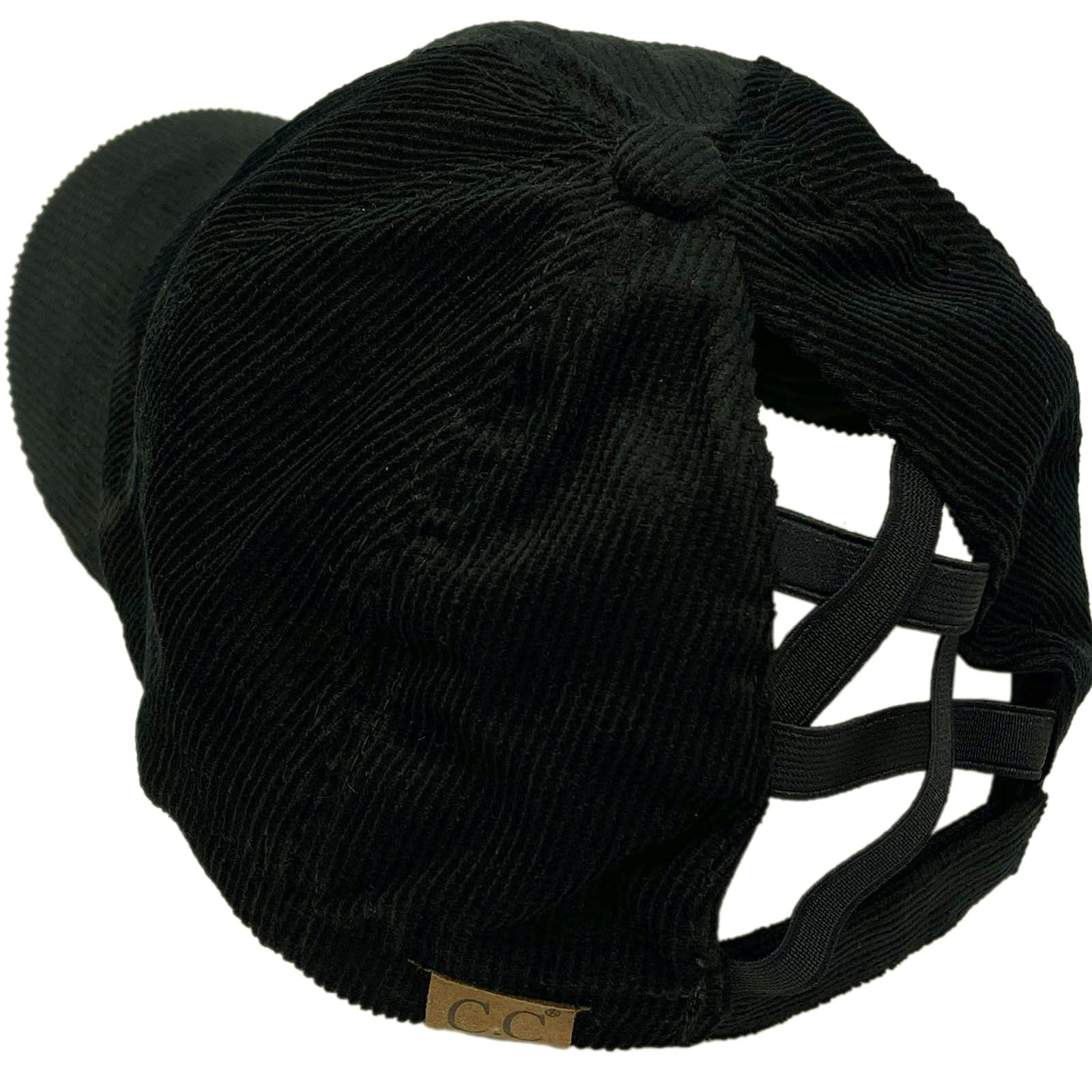 C.C Ponycap Messy High Bun Ponytail Adjustable Mesh Trucker Baseball Cap Hat, Corduroy Black, One Size