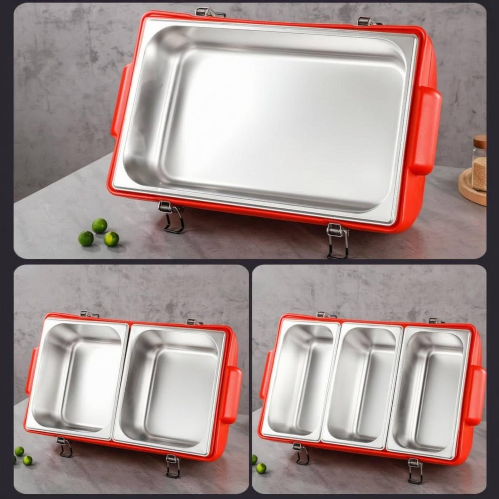 Caja Isotérmica Rojo Contenedor Térmico con Asa Contenedor Comida Acero Inoxidable, Nuevo Modelo Cuadrado 20L Rejilla Única