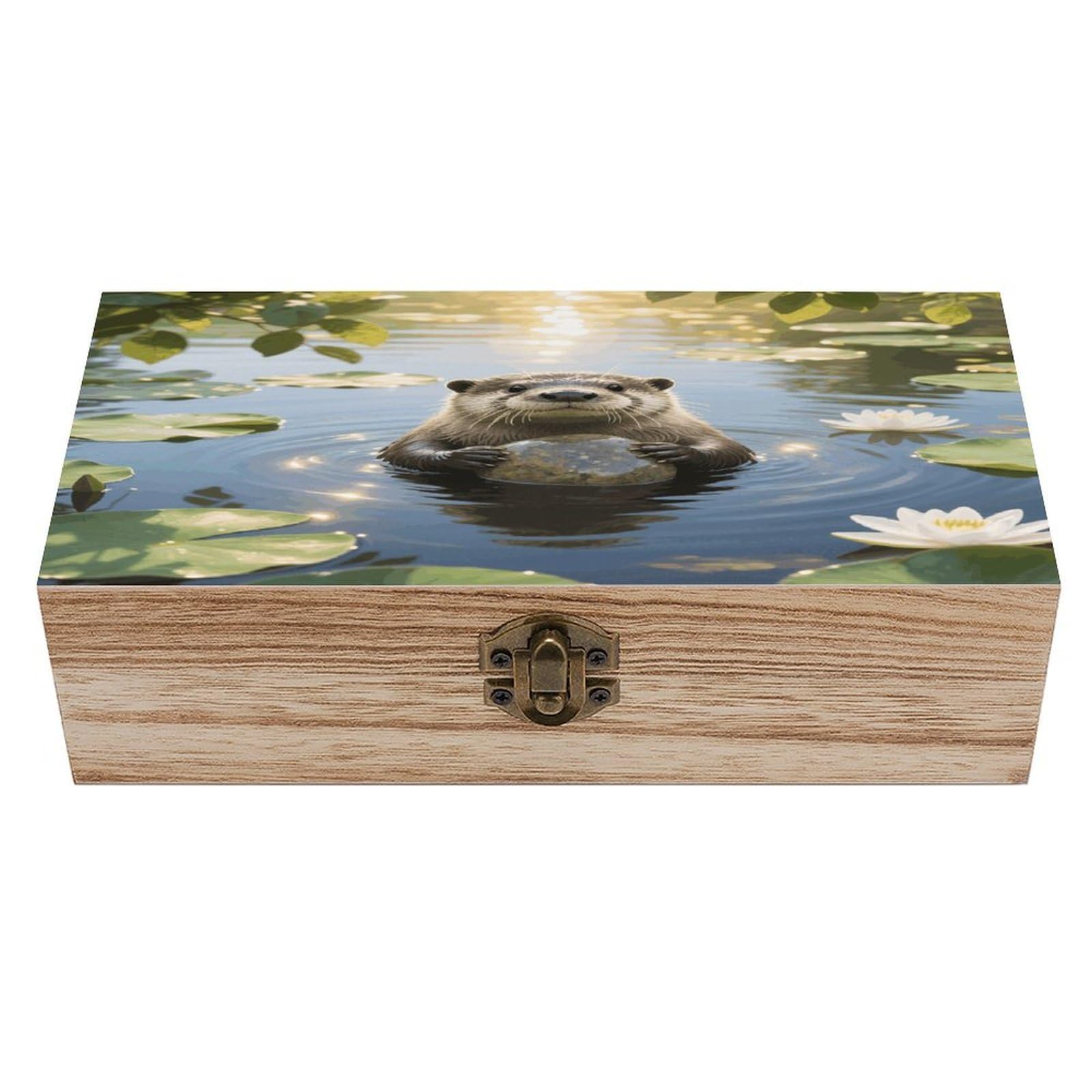 VstaDank Otter Wooden Storage Box Vintage Wood Box with Lid Large Wooden Jewelry Boxes DIY Wood Gift Boxes Exquisite Jewelry Case Art Stash Keepsake Storage Case