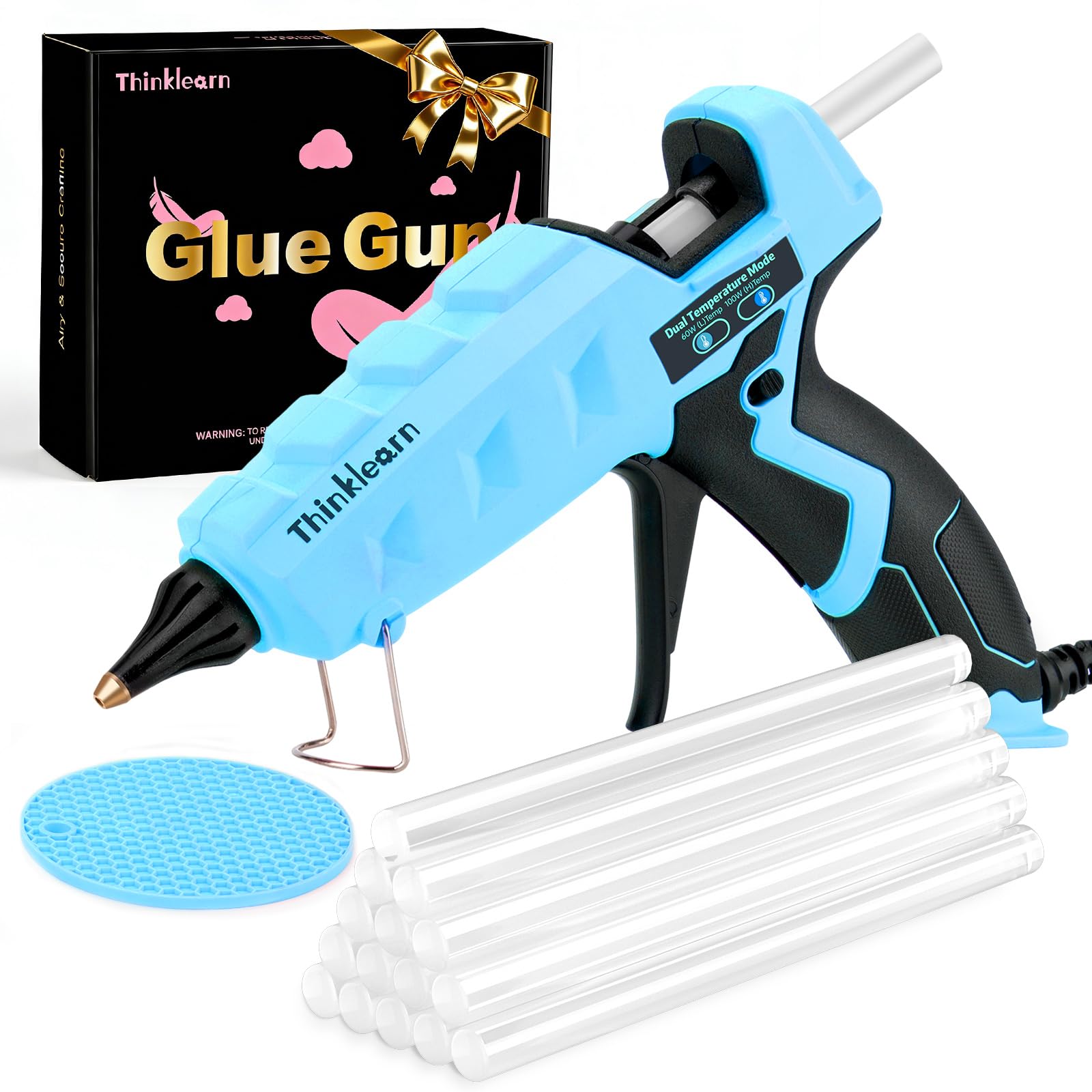 ThinkLearn 60 100W Dual Power Hot Glue Gun Kit with 15 Glue Sticks 7 16 Heavy Duty Large